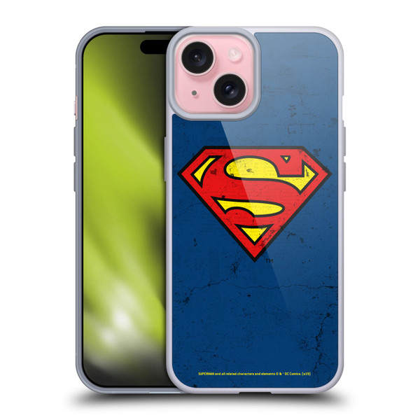 Superman DC Comics Logos Distressed Look Soft Gel Case for Apple iPhone 15