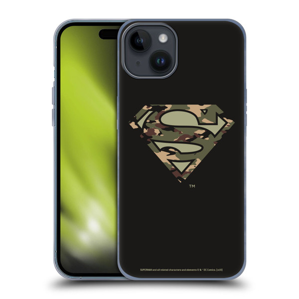 Superman DC Comics Logos Camouflage Soft Gel Case for Apple iPhone 15 Plus