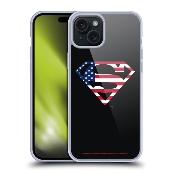 Superman DC Comics Logos U.S. Flag 2 Soft Gel Case for Apple iPhone 15 Plus & MagSafe