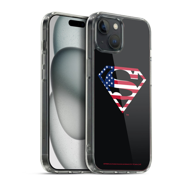 Superman DC Comics Logos U.S. Flag 2 Soft Gel Case for Apple iPhone 15 Plus & MagSafe