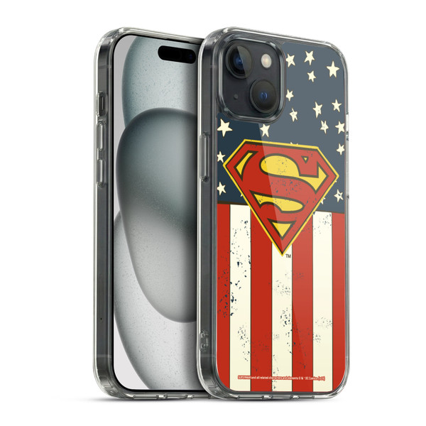 Superman DC Comics Logos U.S. Flag Soft Gel Case for Apple iPhone 15 Plus & MagSafe