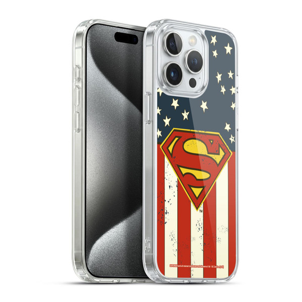 Superman DC Comics Logos U.S. Flag Soft Gel Case for Apple iPhone 15 Pro Max & MagSafe