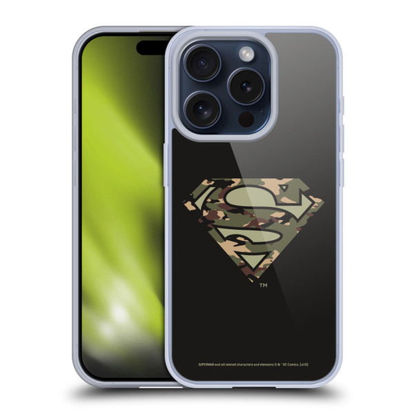 Superman DC Comics Logos Camouflage Soft Gel Case for Apple iPhone 15 Pro
