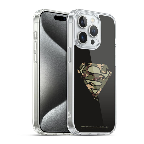 Superman DC Comics Logos Camouflage Soft Gel Case for Apple iPhone 15 Pro & MagSafe