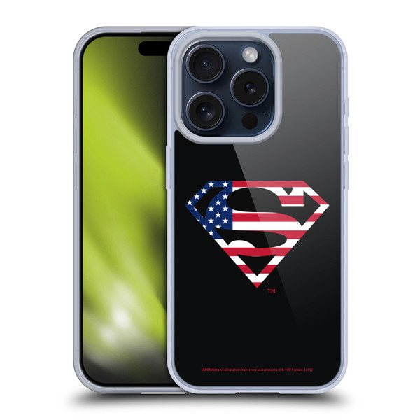 Superman DC Comics Logos U.S. Flag 2 Soft Gel Case for Apple iPhone 15 Pro & MagSafe