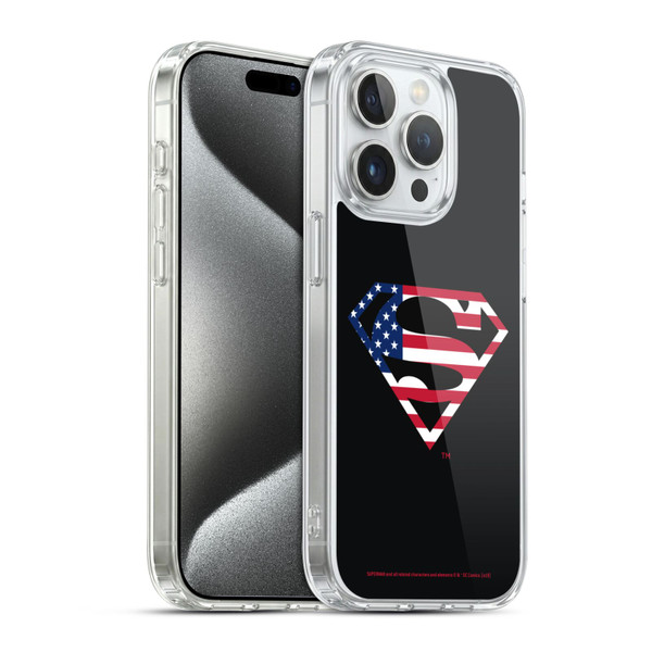 Superman DC Comics Logos U.S. Flag 2 Soft Gel Case for Apple iPhone 15 Pro & MagSafe