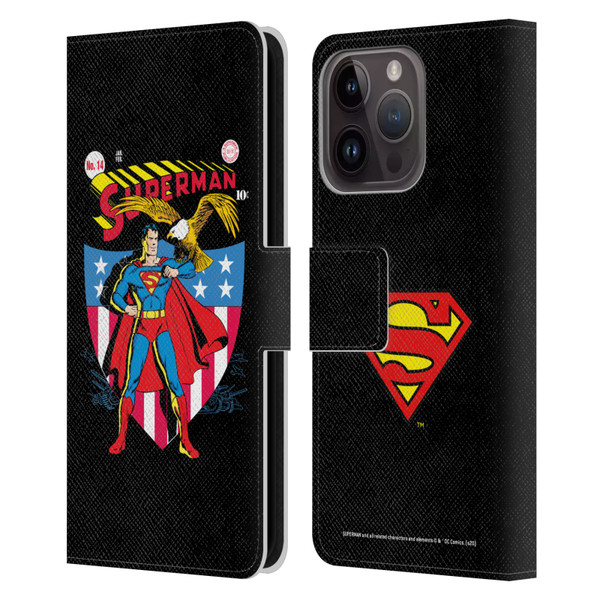 Superman DC Comics Famous Comic Book Covers Number 14 Leather Book Wallet Case Cover For Apple iPhone 15 Pro