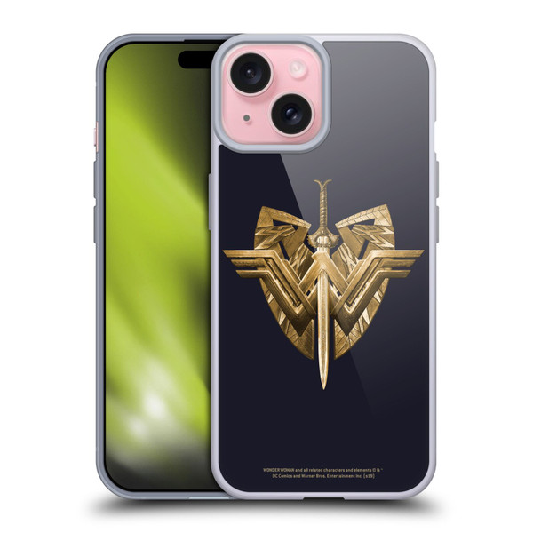 Wonder Woman Movie Logos Sword And Shield Soft Gel Case for Apple iPhone 15