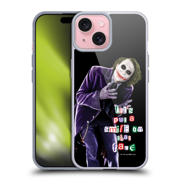 The Dark Knight Graphics Joker Put A Smile Soft Gel Case for Apple iPhone 15
