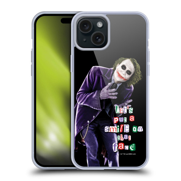 The Dark Knight Graphics Joker Put A Smile Soft Gel Case for Apple iPhone 15 Plus
