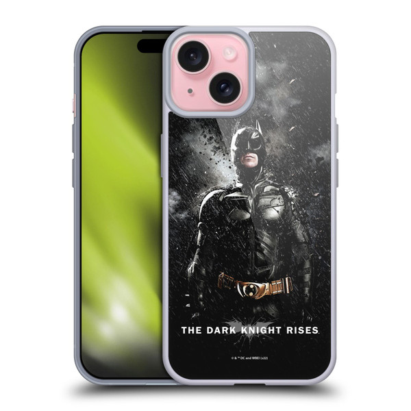 The Dark Knight Rises Key Art Batman Rain Poster Soft Gel Case for Apple iPhone 15