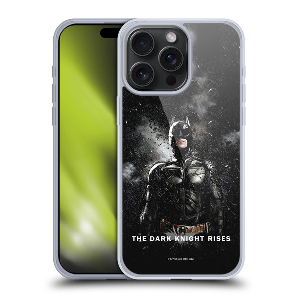 The Dark Knight Rises Key Art Batman Rain Poster Soft Gel Case for Apple iPhone 15 Pro Max