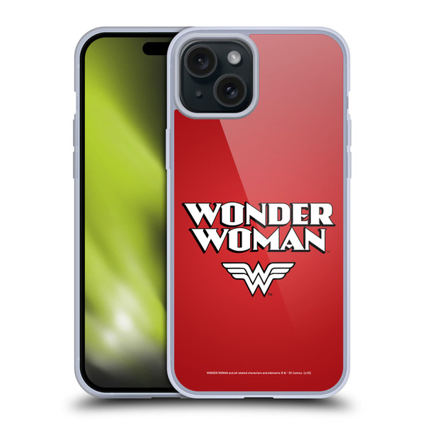 Wonder Woman DC Comics Logos Text Soft Gel Case for Apple iPhone 15 Plus