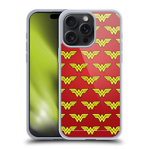 Wonder Woman DC Comics Logos Pattern Soft Gel Case for Apple iPhone 15 Pro Max