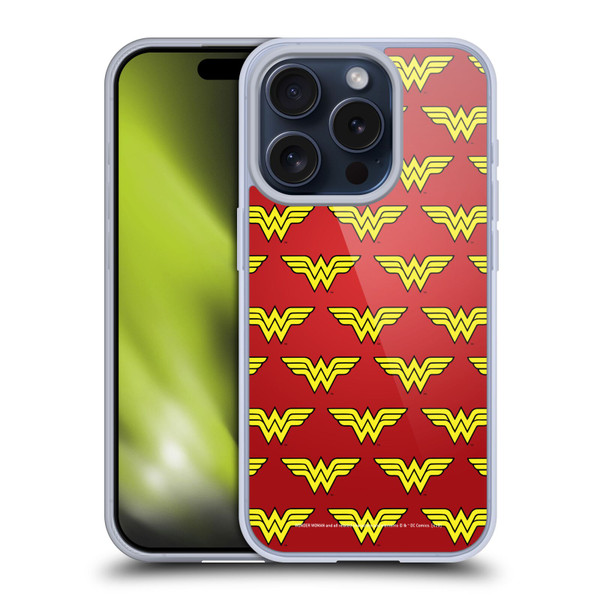 Wonder Woman DC Comics Logos Pattern Soft Gel Case for Apple iPhone 15 Pro