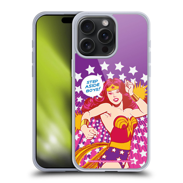Wonder Woman DC Comics Vintage Art Step Aside Soft Gel Case for Apple iPhone 15 Pro Max