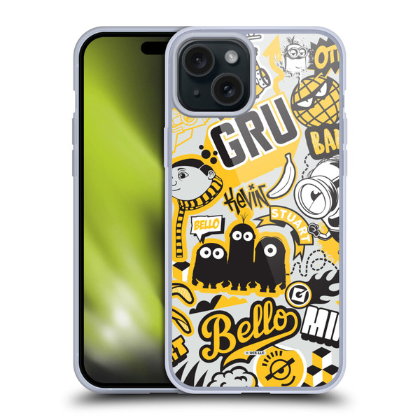 Minions Rise of Gru(2021) Iconic Mayhem Pattern 1 Soft Gel Case for Apple iPhone 15 Plus