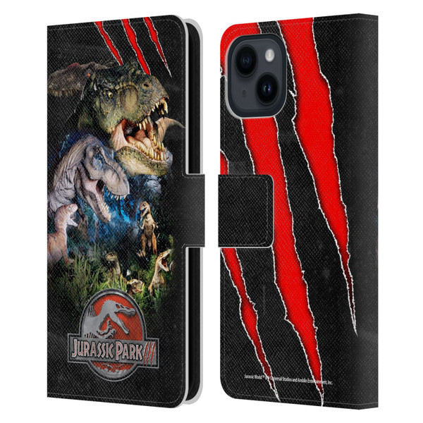 Jurassic Park III Key Art Dinosaurs Leather Book Wallet Case Cover For Apple iPhone 15
