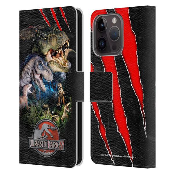 Jurassic Park III Key Art Dinosaurs Leather Book Wallet Case Cover For Apple iPhone 15 Pro