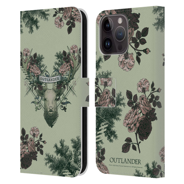 Outlander Composed Graphics Floral Deer Leather Book Wallet Case Cover For Apple iPhone 15 Pro Max