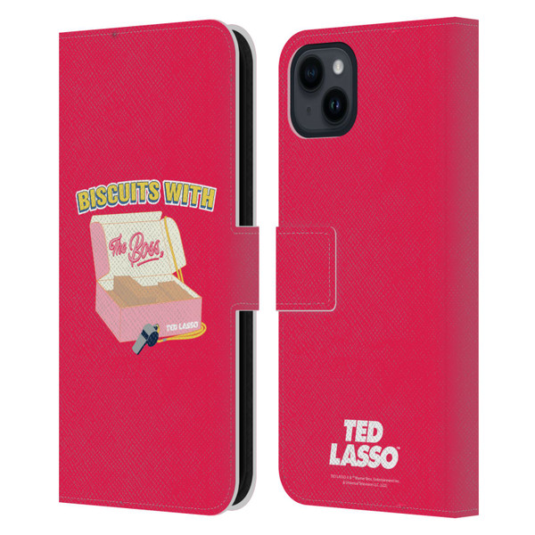 Ted Lasso Season 1 Graphics Biscuits With The Boss Leather Book Wallet Case Cover For Apple iPhone 15 Plus