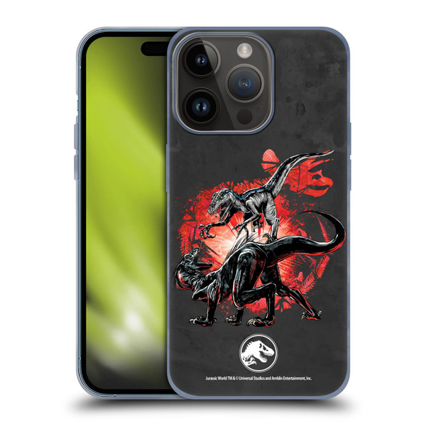 Jurassic World Fallen Kingdom Key Art Raptors Battle Soft Gel Case for Apple iPhone 15 Pro
