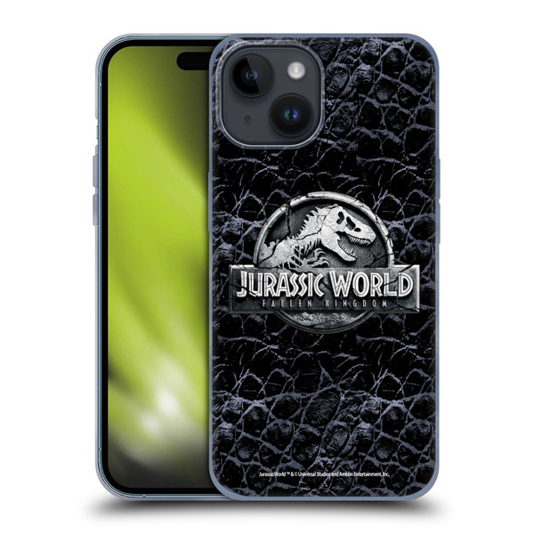 Jurassic World Fallen Kingdom Logo Dinosaur Scale Soft Gel Case for Apple iPhone 15
