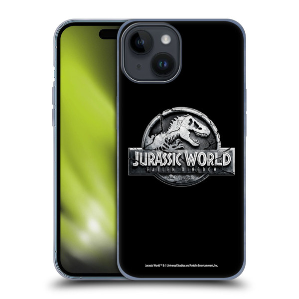 Jurassic World Fallen Kingdom Logo Plain Black Soft Gel Case for Apple iPhone 15