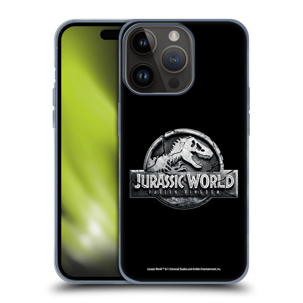 Jurassic World Fallen Kingdom Logo Plain Black Soft Gel Case for Apple iPhone 15 Pro