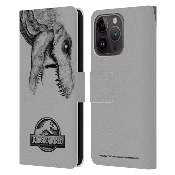 Jurassic World Fallen Kingdom Logo T-Rex Leather Book Wallet Case Cover For Apple iPhone 15 Pro