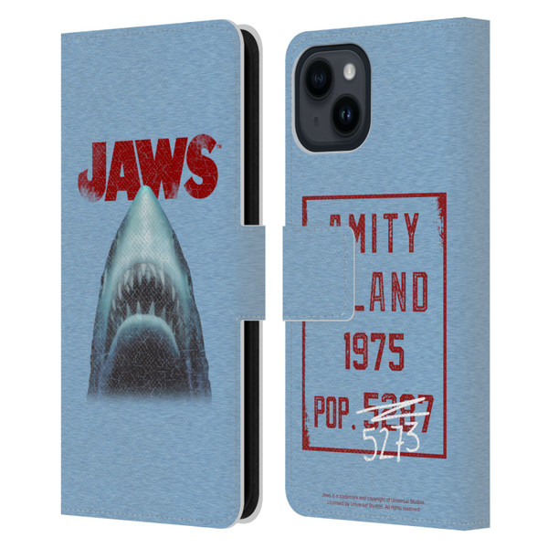 Jaws I Key Art Grunge Leather Book Wallet Case Cover For Apple iPhone 15