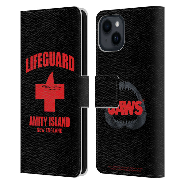 Jaws I Key Art Lifeguard Leather Book Wallet Case Cover For Apple iPhone 15