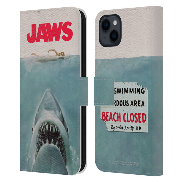 Jaws I Key Art Poster Leather Book Wallet Case Cover For Apple iPhone 15 Plus