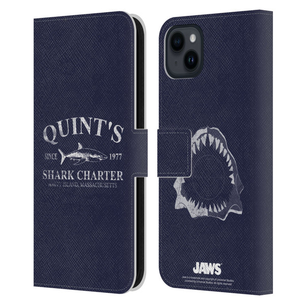 Jaws I Key Art Quint's Shark Charter Leather Book Wallet Case Cover For Apple iPhone 15 Plus