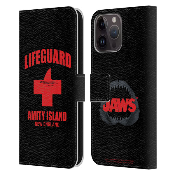 Jaws I Key Art Lifeguard Leather Book Wallet Case Cover For Apple iPhone 15 Pro Max
