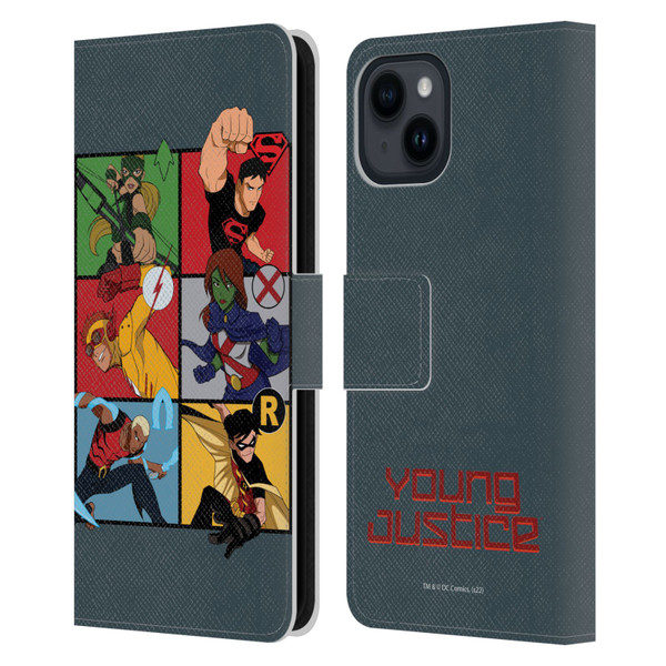 Young Justice Graphics Character Art Leather Book Wallet Case Cover For Apple iPhone 15