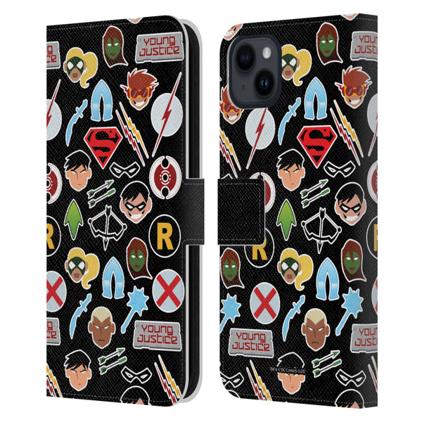 Young Justice Graphics Icons Leather Book Wallet Case Cover For Apple iPhone 15 Plus