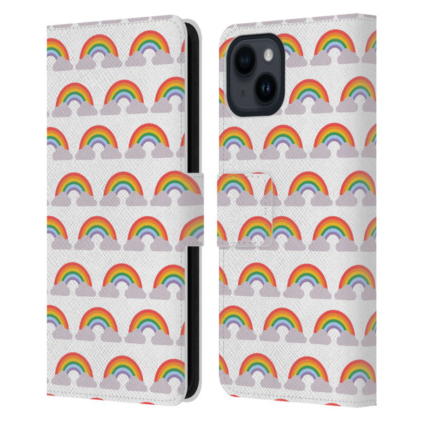 Pepino De Mar Rainbow Pattern Leather Book Wallet Case Cover For Apple iPhone 15