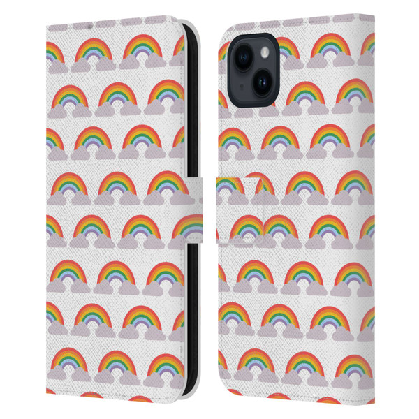 Pepino De Mar Rainbow Pattern Leather Book Wallet Case Cover For Apple iPhone 15 Plus