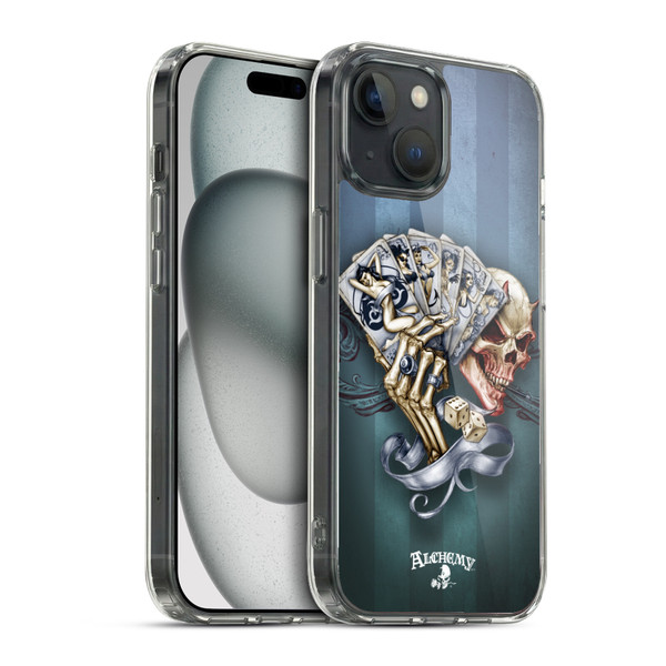 Alchemy Gothic Skull And Cards Read 'Em And Weep Soft Gel Case for Apple iPhone 15 & MagSafe
