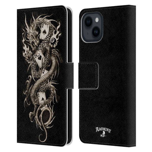 Alchemy Gothic Dragon Imperial Leather Book Wallet Case Cover For Apple iPhone 15