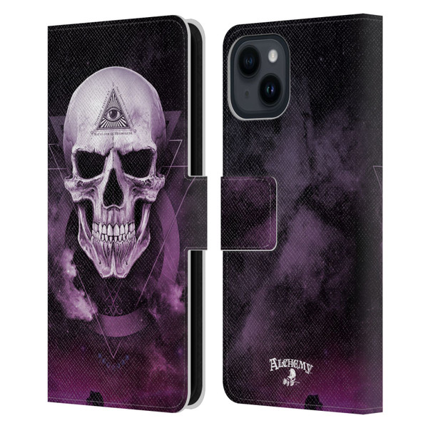 Alchemy Gothic Skull The Void Geometric Leather Book Wallet Case Cover For Apple iPhone 15