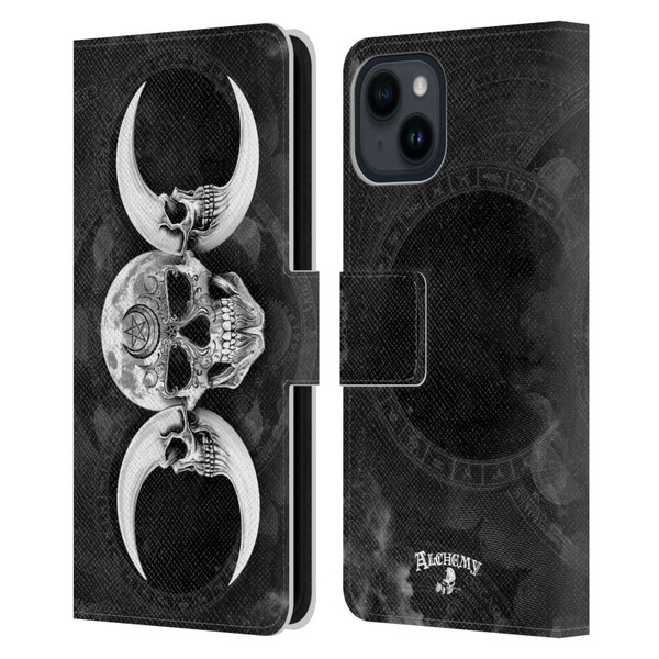 Alchemy Gothic Skull Dark Goddess Moon Leather Book Wallet Case Cover For Apple iPhone 15