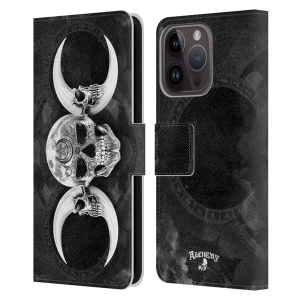 Alchemy Gothic Skull Dark Goddess Moon Leather Book Wallet Case Cover For Apple iPhone 15 Pro