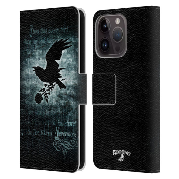 Alchemy Gothic Wing Nevermore Leather Book Wallet Case Cover For Apple iPhone 15 Pro