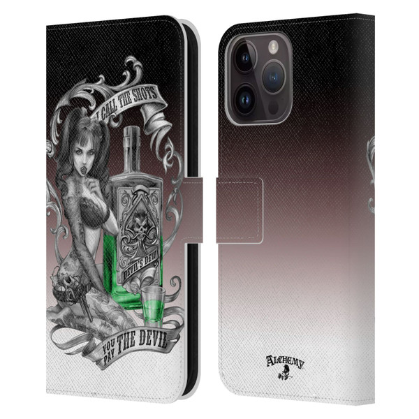 Alchemy Gothic Woman Devil's Green Dew Leather Book Wallet Case Cover For Apple iPhone 15 Pro Max