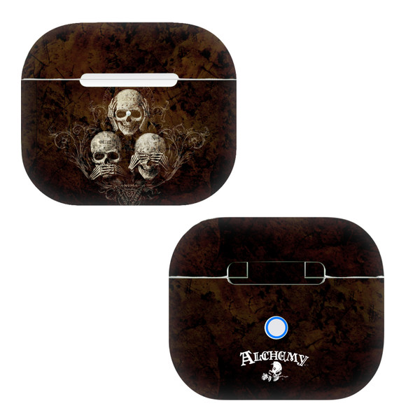 Alchemy Gothic Gothic No Evil Three Skull Vinyl Sticker Skin Decal Cover for Apple AirPods 3 3rd Gen Charging Case