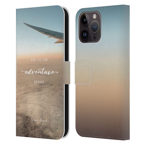 Nature Magick So The Adventure Begins Quote Airplane Leather Book Wallet Case Cover For Apple iPhone 15 Pro Max