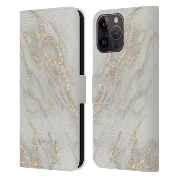 Nature Magick Marble Metallics Gold Leather Book Wallet Case Cover For Apple iPhone 15 Pro Max