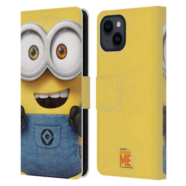 Despicable Me Full Face Minions Bob Leather Book Wallet Case Cover For Apple iPhone 15